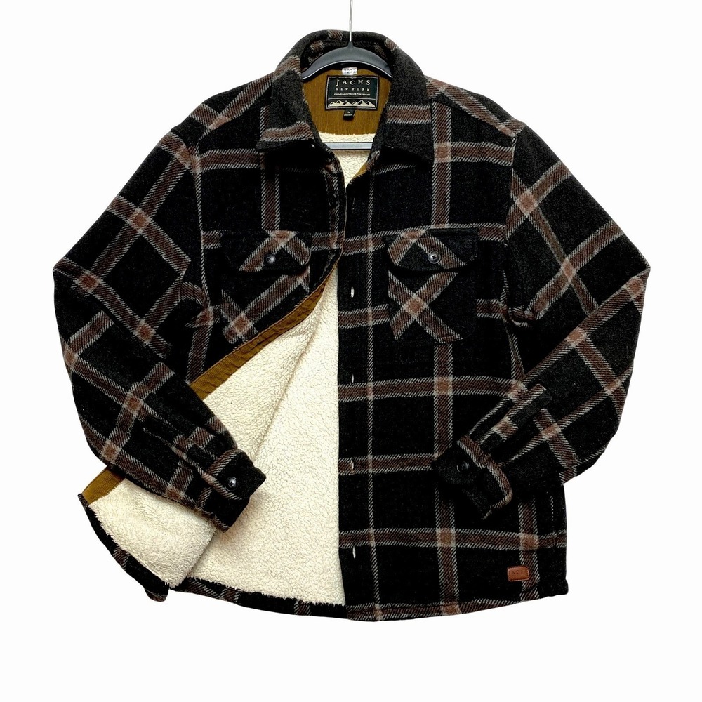 Jachs New York Shirt Mens Medium Long Sleeve Sherpa Plaid Button Up Jacket